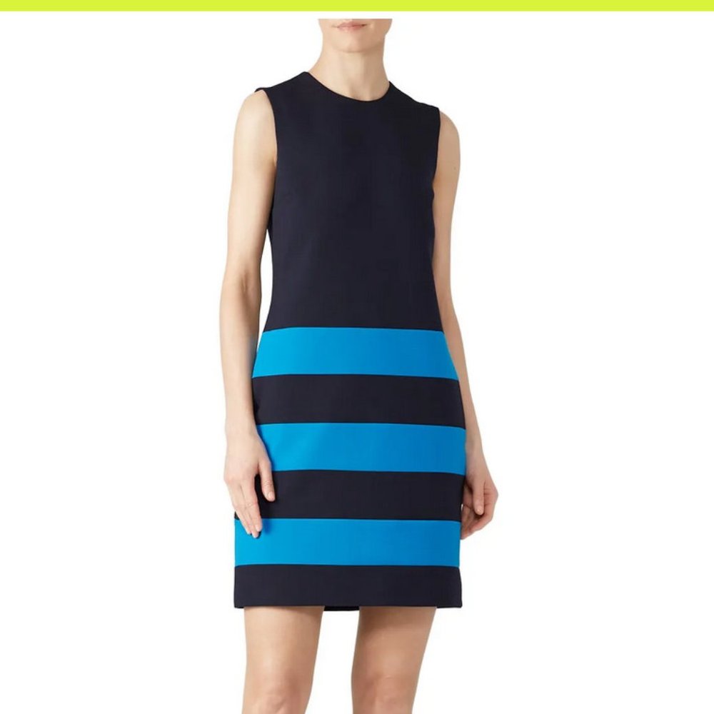 Victoria Beckham blue striped sleeveless shift dress with pockets XL DESIGNER